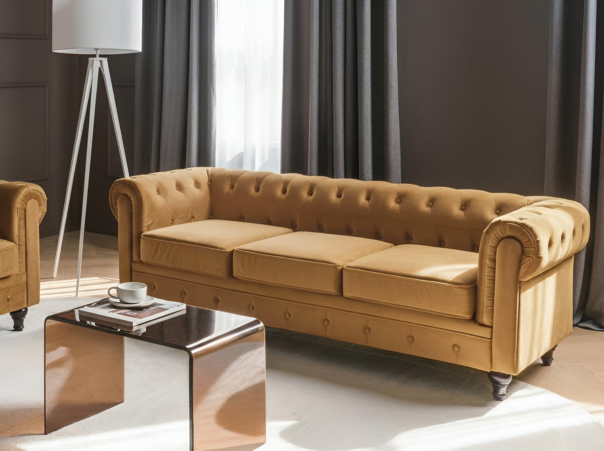 Bank 3-zits CHESTERFIELD Fluweel Goud