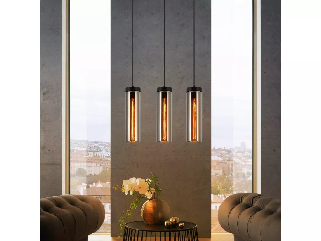 Lampe à Suspension Pour Table à Manger En Verre Noir Mat Rétro 3 Flammes E27