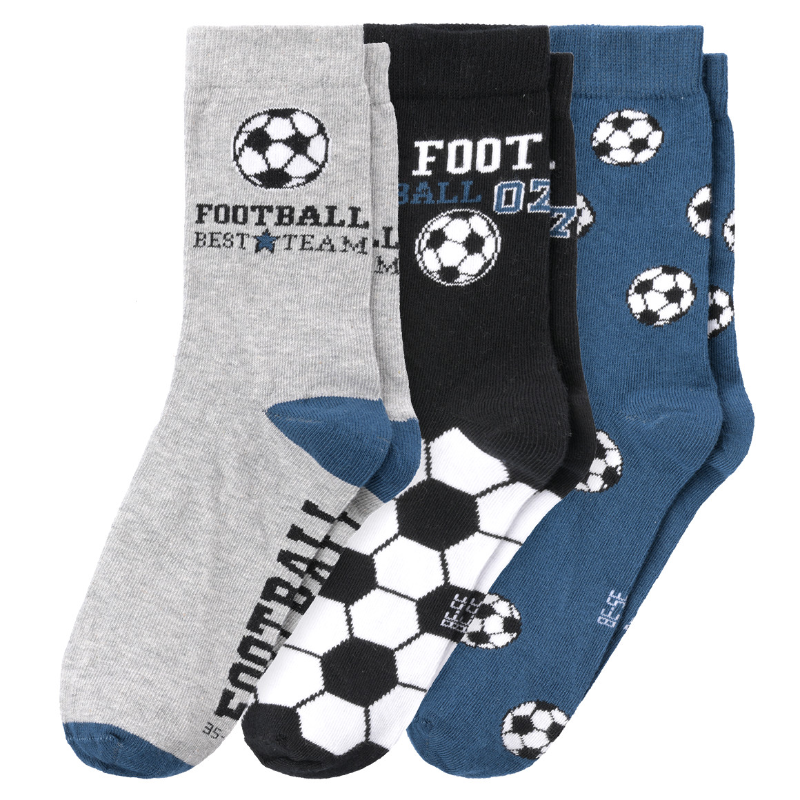 Topolino 3 Paar Jungen Socken mit Fußball-Motiven schwarz / grau / dunkelblau