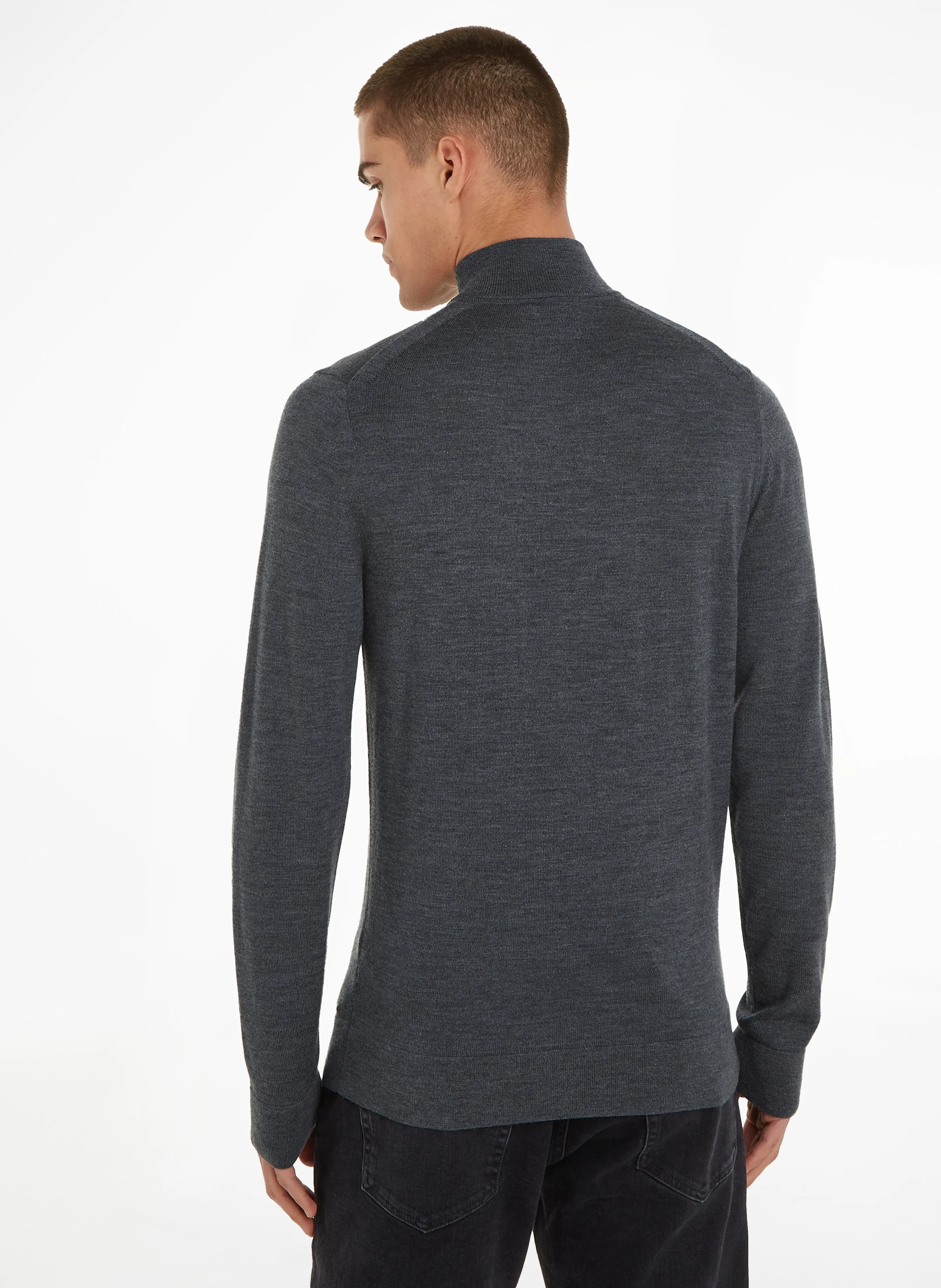 Pull col montant regular-fit brodé en laine | Gris