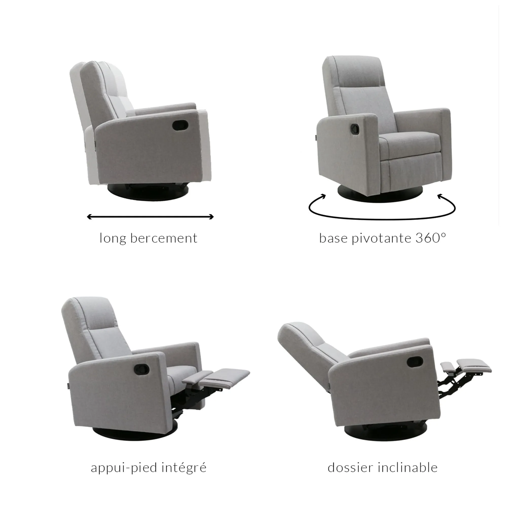 Jaymar BB Fauteuil Berçant et Pivotant Nelly - Arlo Pearl  Noir