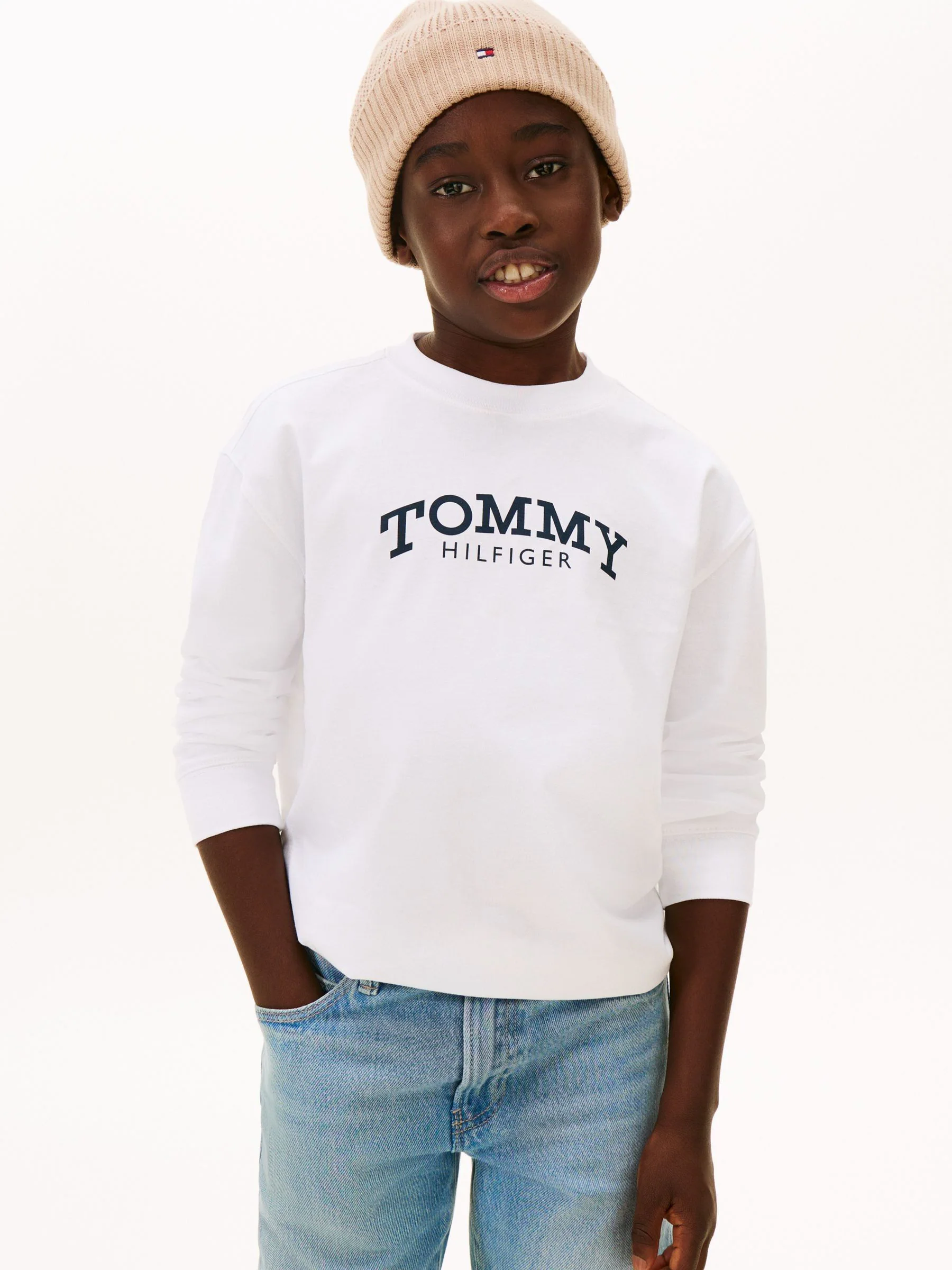 Wit - Tommy Hilfiger Logo Print Long Sleeve T-Shirt