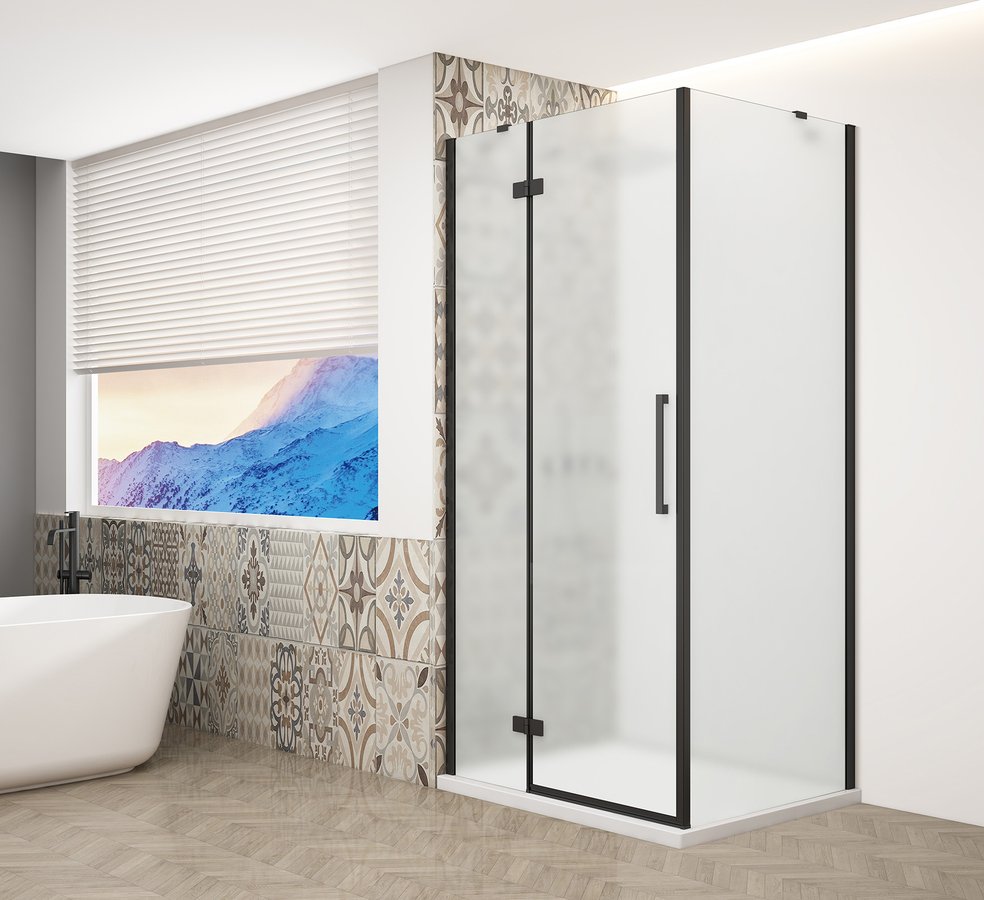 Gelco Trinity douchecabine met mat glas 120x120cm links zwart mat