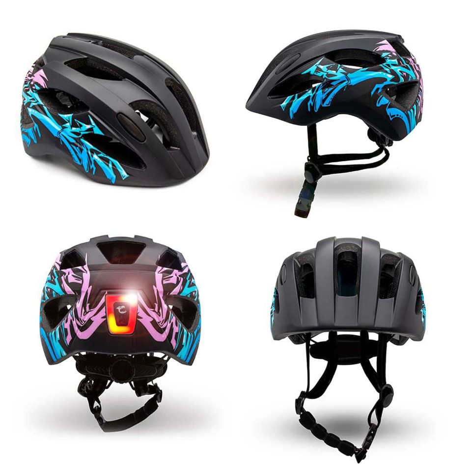 Crazy Safety - Cykelhjelm til børn 6-12 år - Sort/blå Graffiti (54-58 cm)