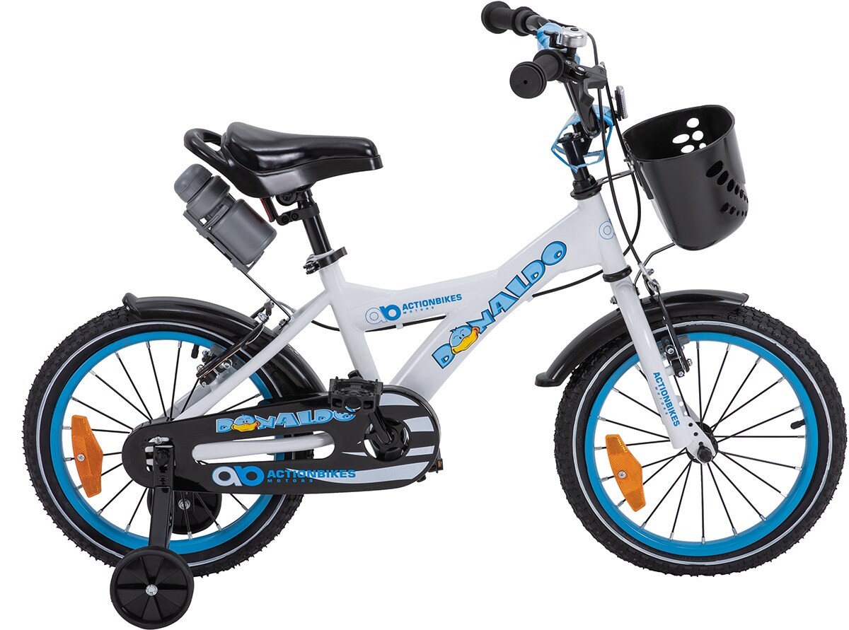 Actionbikes Kinderfahrrad Donaldo 16 Zoll, V-Brake-Bremsen, höhenverstellbar, Stützräder, Korb