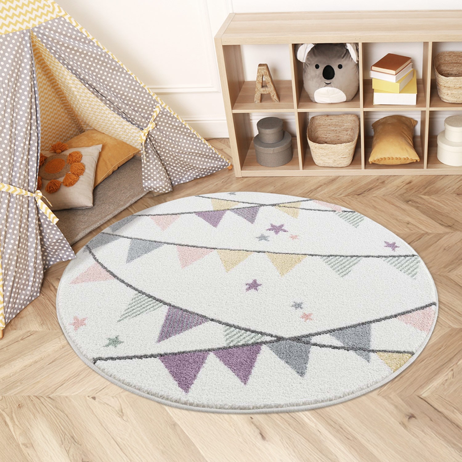 Carpet City Kinderteppich »Anime9381« rund 11 mm Höhe Spielteppich, Wimpel, Weicher Flor, Pflegeleicht, Kinderzimmer