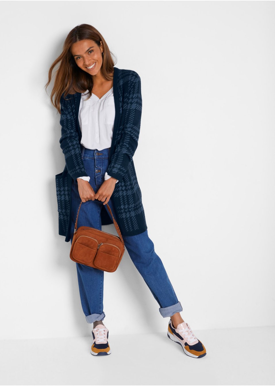 Veste en maille à carreaux avec poches