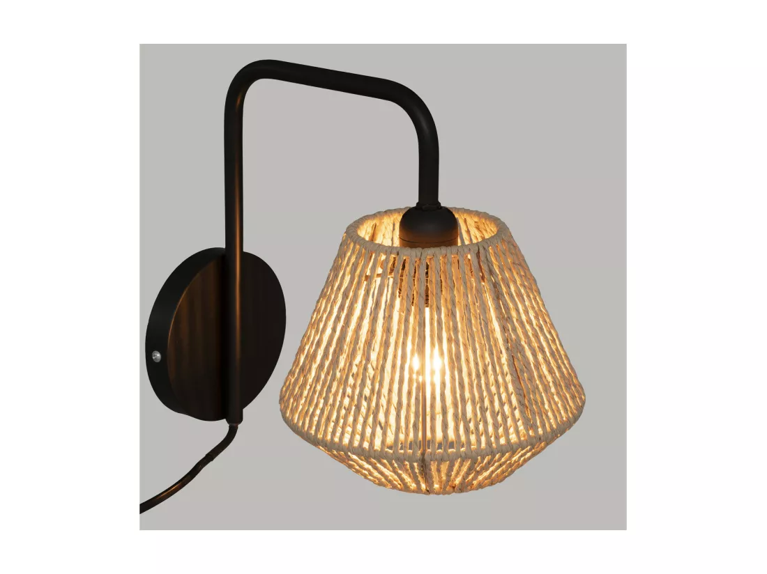 Applique murale en Métal Noir et Corde Beige H 25.5 cm