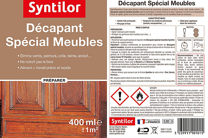 Décapant aérosol spécial meuble 400ml Syntilor