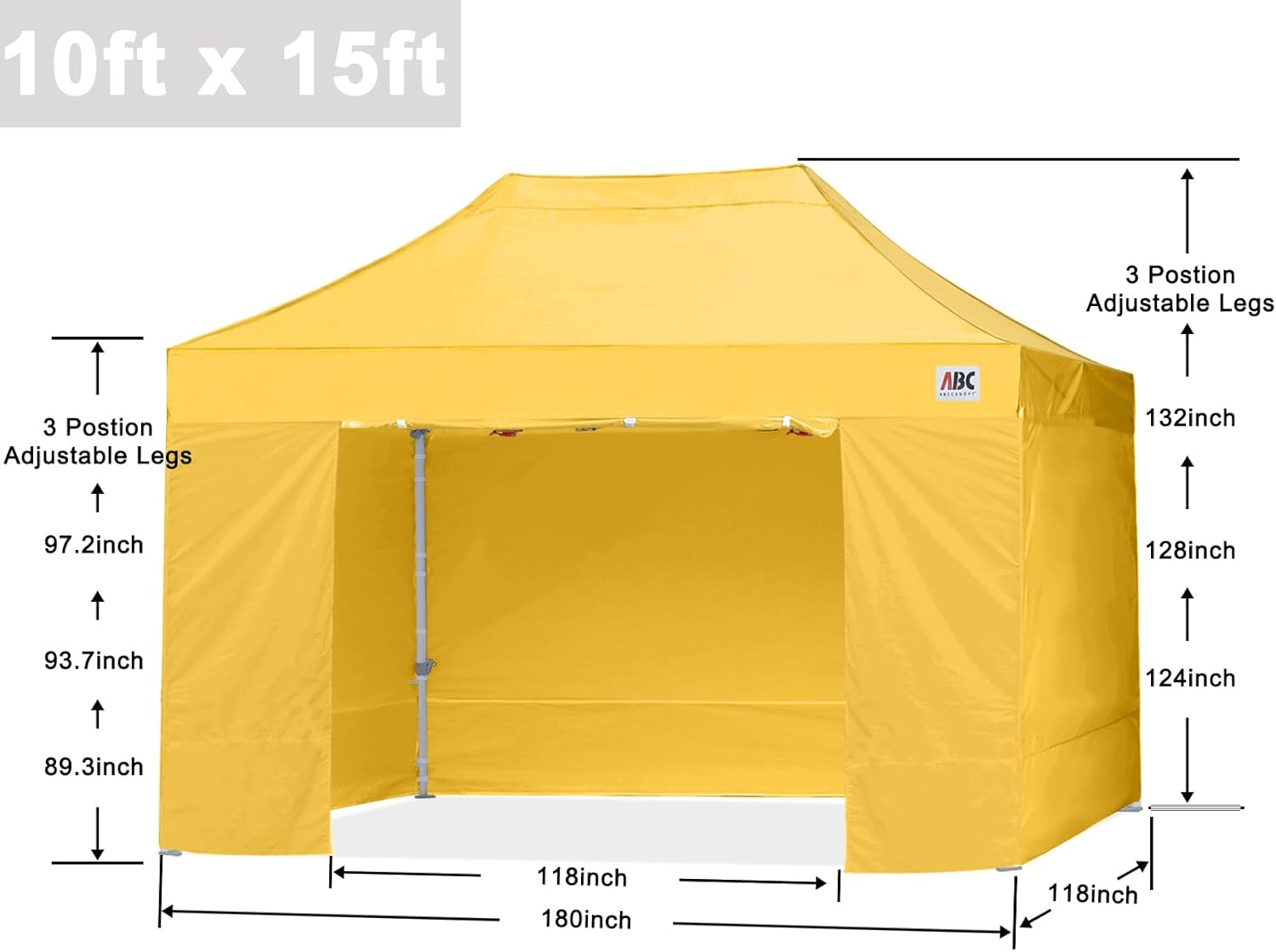 ABCCANOPY Pop-Up-Pavillon mit Seitenteilen und Türwänden, kommerzieller Unterstand, sofortiger Schatten und blockiert Regen, Bonus verbesserte Rolltasche, 4 Gewichtssäcke, Heringe und Seile (Gold)