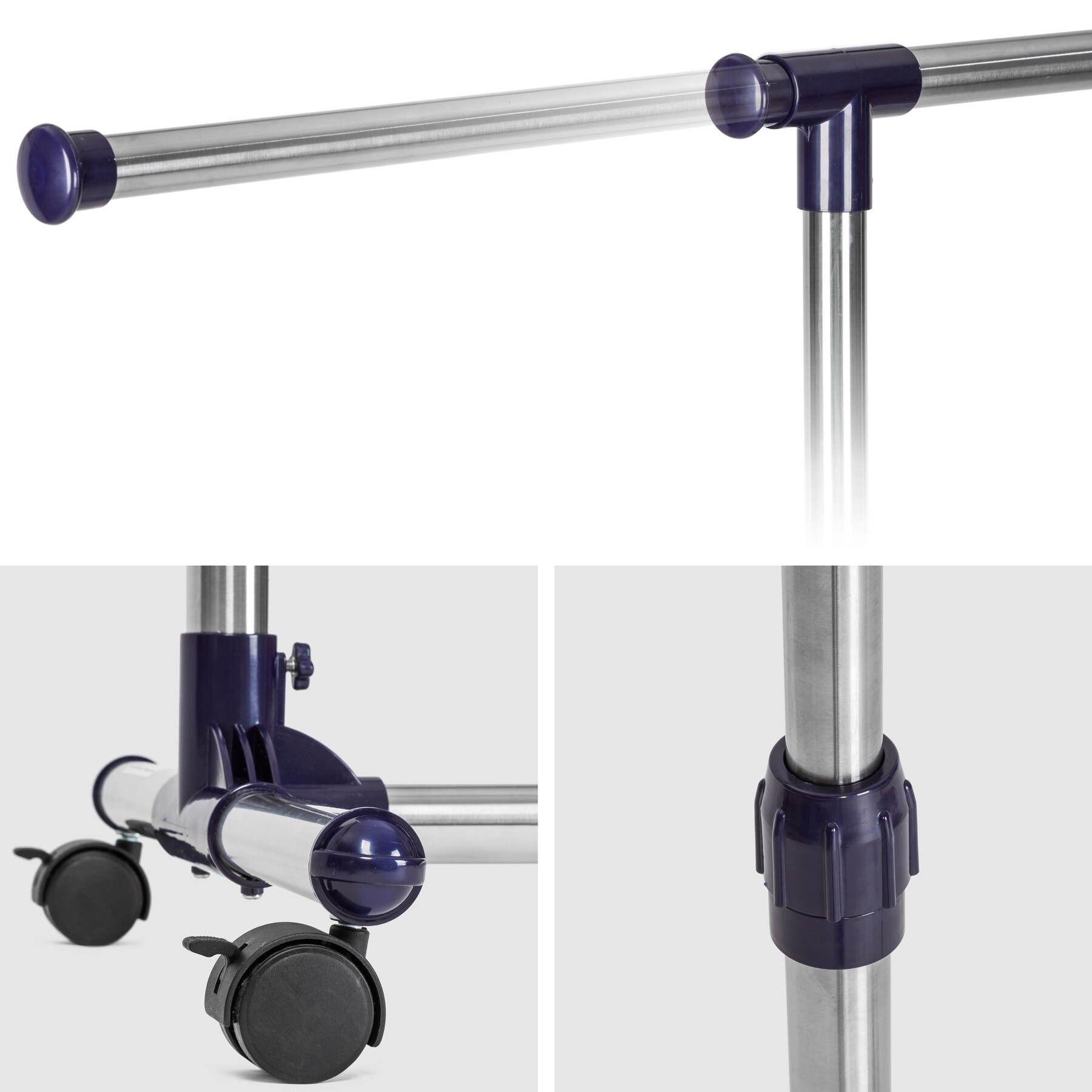 tectake® Kleiderständer, auf Rollen mit 2 Festellbremsen, pflegeleicht, 87 - 150 x 45 x 97 - 166