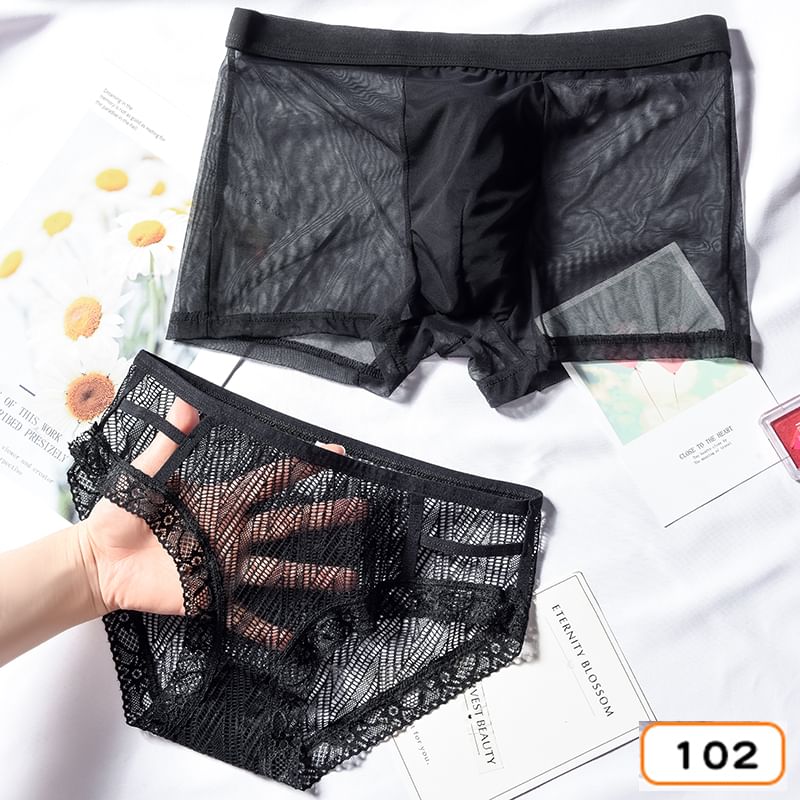 Pancherry - Matching set voor koppels: mesh boxershort + panty