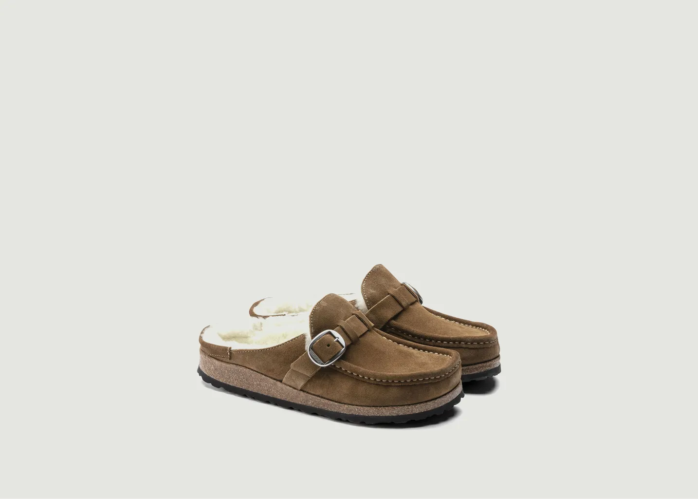 Mocassins Ouverts En Cuir Suéde & Fourrure Buckley Birkenstock
