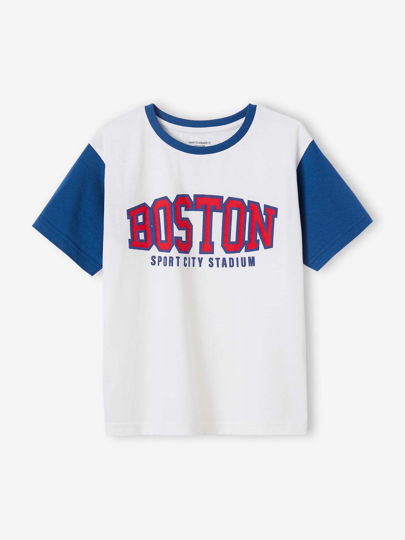 Camiseta esportiva Boston de manga curta com detalhes contrastantes para meninos, branca