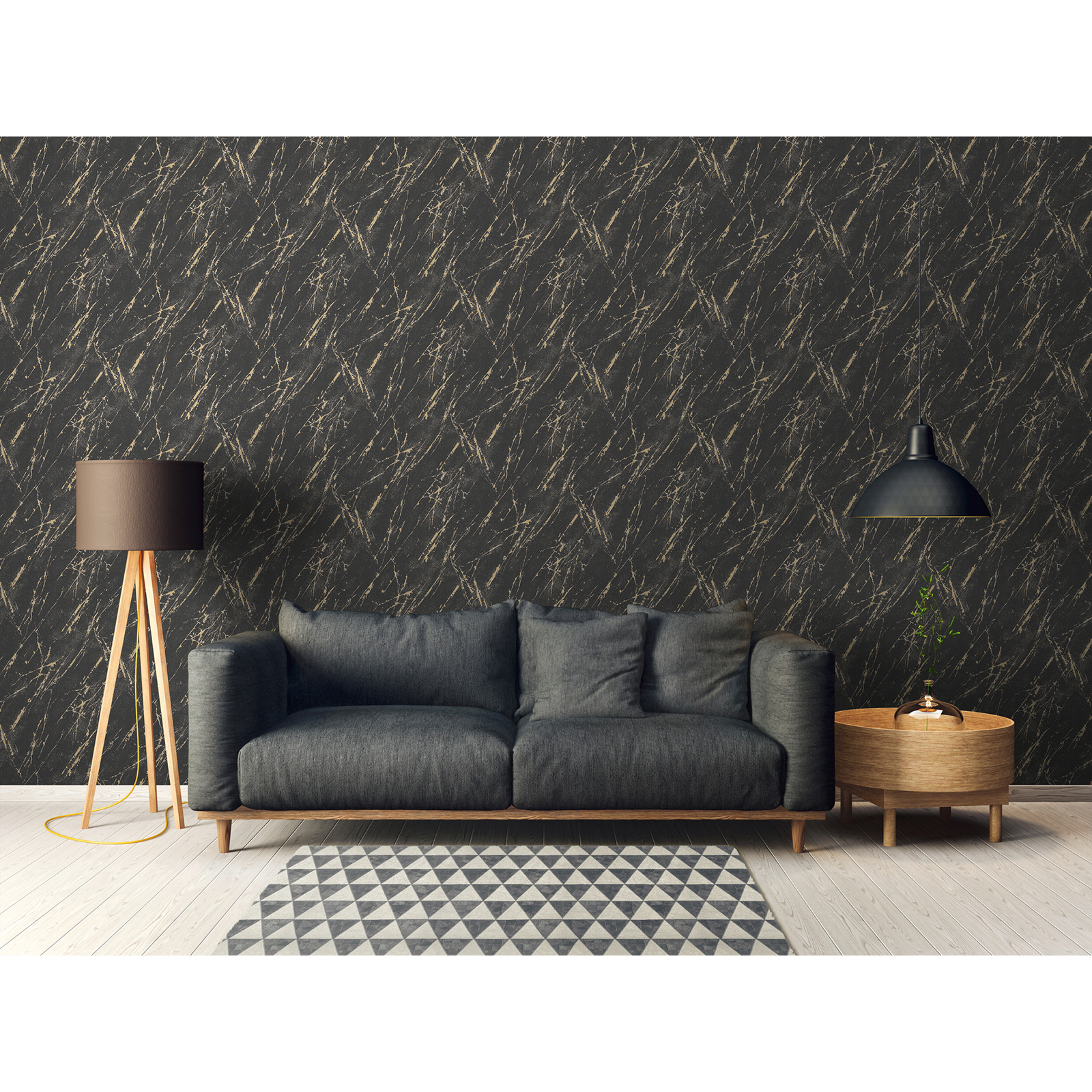 Vliestapete - schwarz-gold - Mamoroptik - 10 Meter