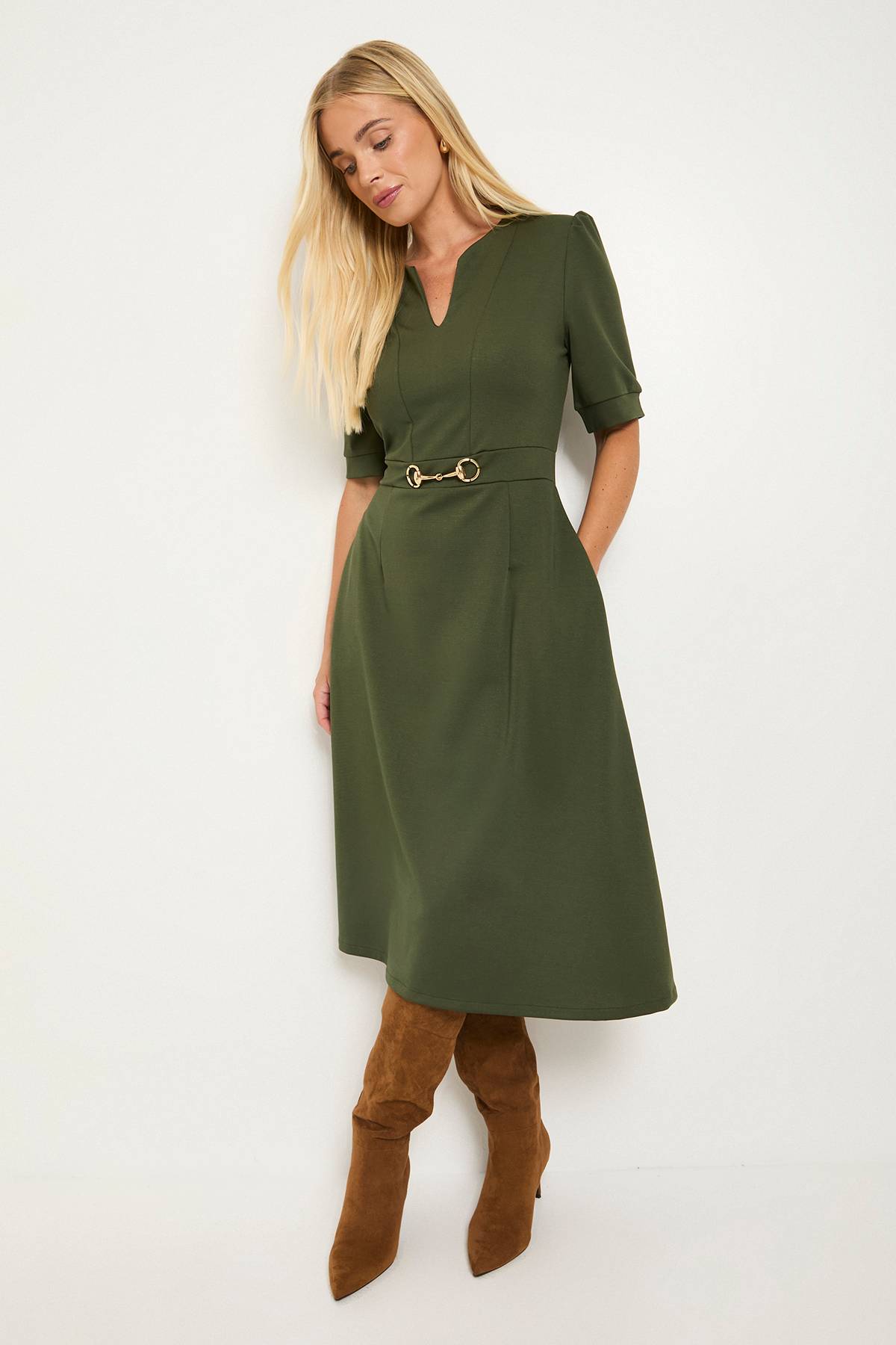 Wallis Robe Midi En Ponte Avec Détails Mors Petite Taille