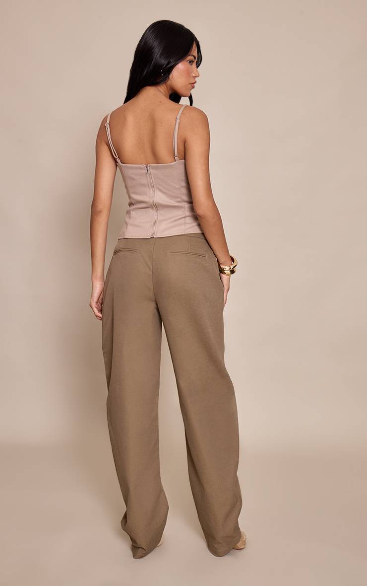 Kaki Pantalon Tissé À Jambe Tonneau Avec Boutons