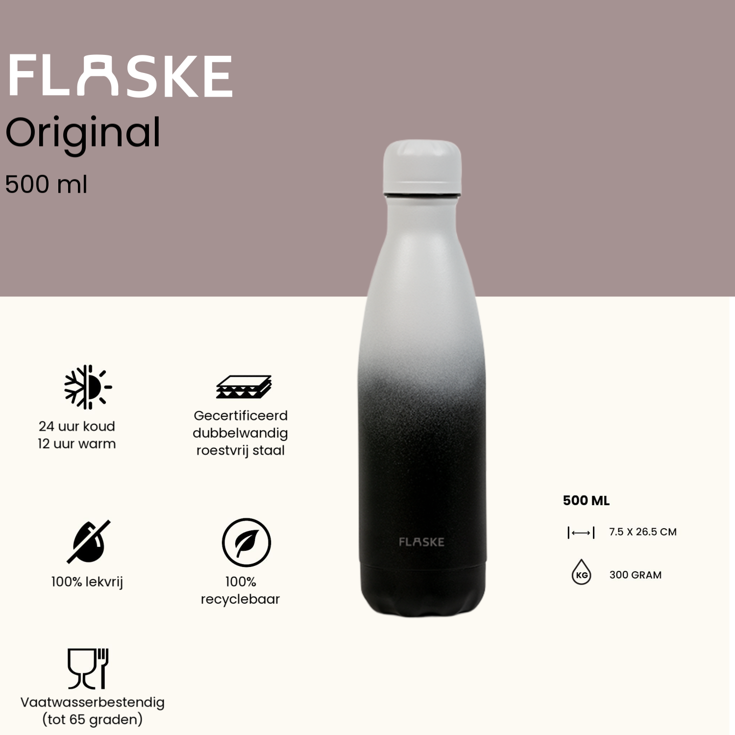 Flaske 500 ml  rvs drinkfles - gradient mono