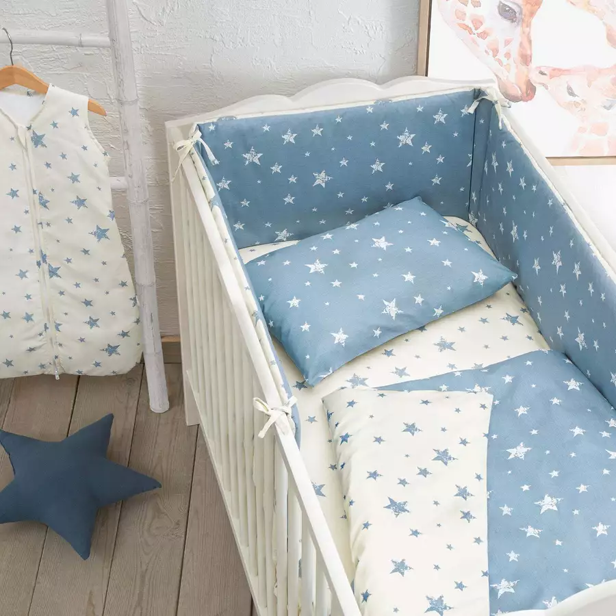 hibboux® Bettgittereinlage Star Crib Bumper White&Blue