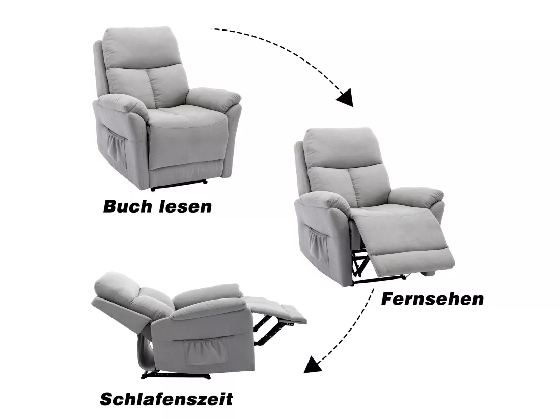 Fauteuil de relaxation en tissu avec repose-pieds pour salon - coloris gris