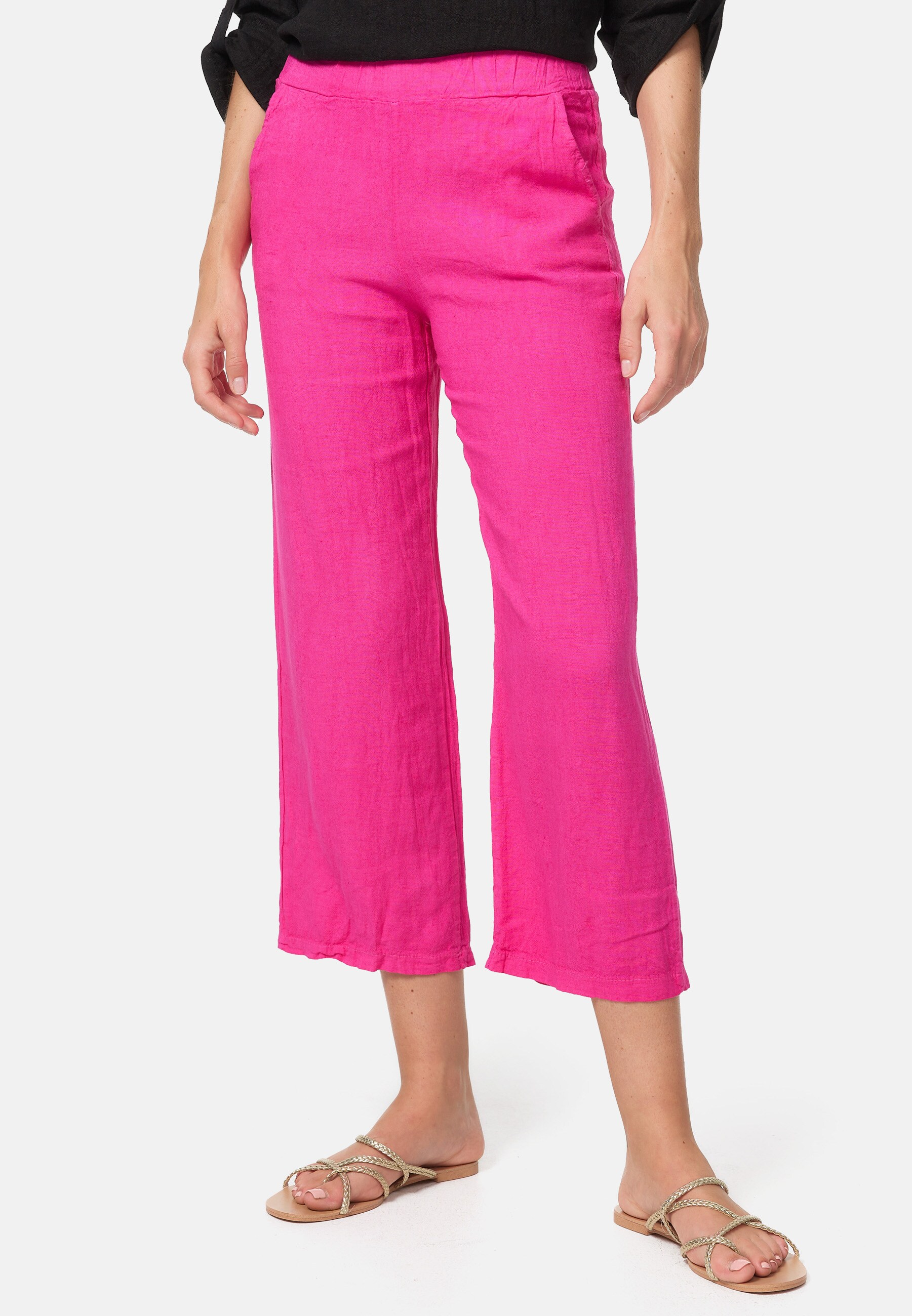 PM SELECTED Damen Leichte Sommer Leinenhose in 7/8 Länge mit Taschen in Einheitsgröße PM44