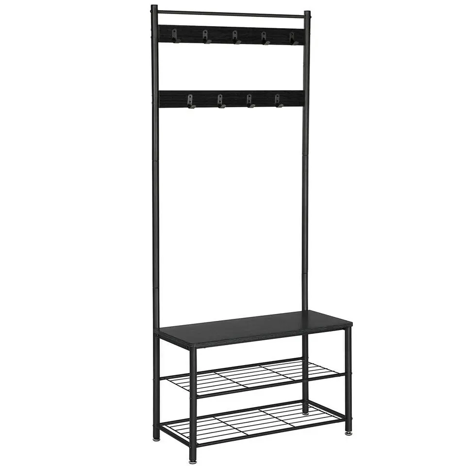 ACAZA® Staande Kapstok met 9 Haken en Schoenenrek - Garderoberek - Zwart