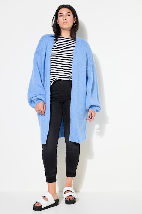 Long-Strickjacke, oversized, offene Form, Langarm