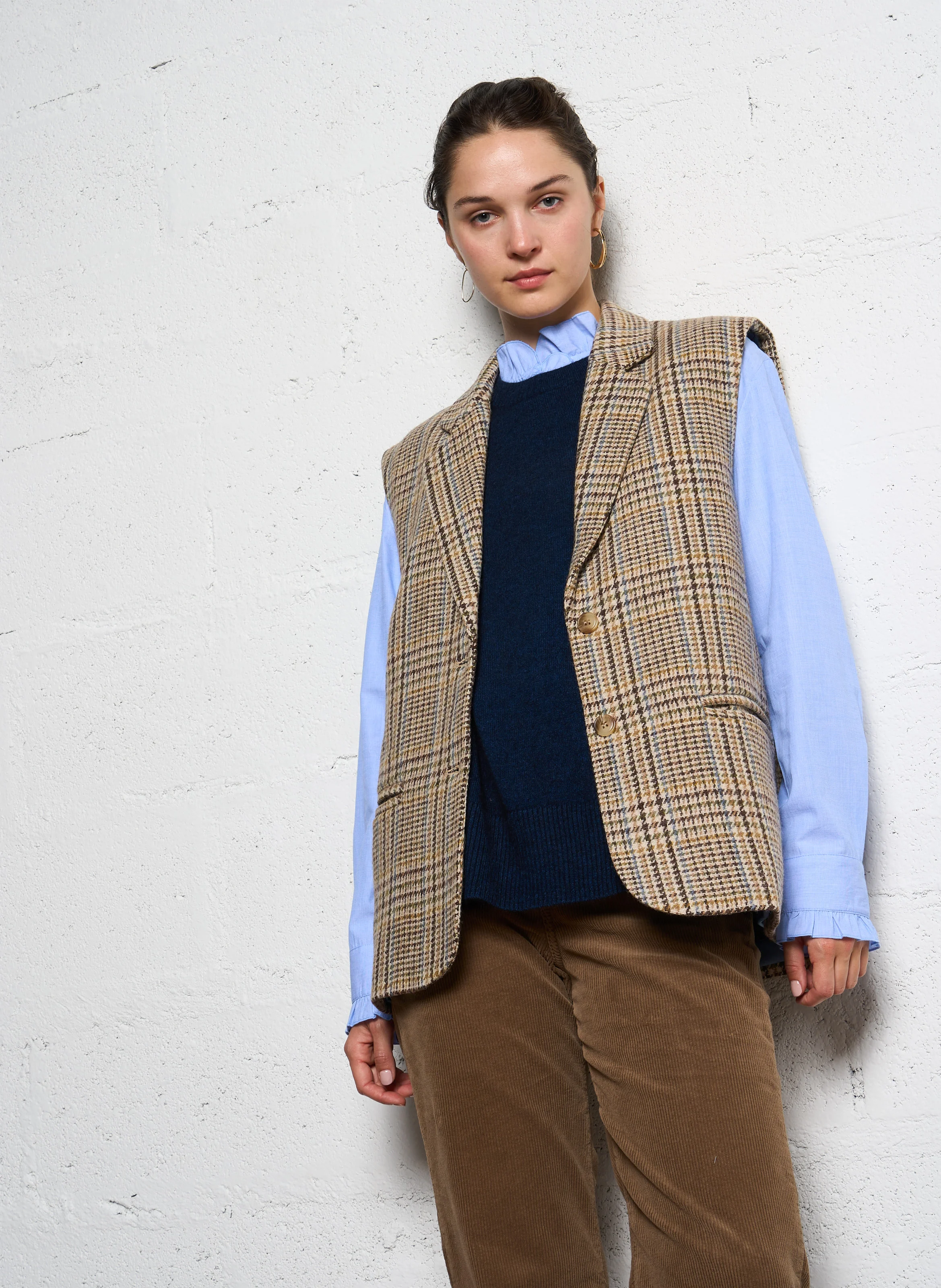 LIVIA - Veste de tailleur sans manches en laine mélangée| Beige