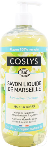 Coslys Savon Liquide Marseille Pure Tradition Bio Mains Et Corps Parfum Fleur D'Oranger Fl. Pompe 1l