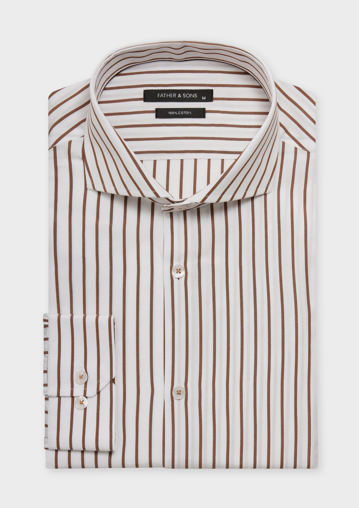 Chemise habillée Slim en popeline de coton blanc à rayures taupe