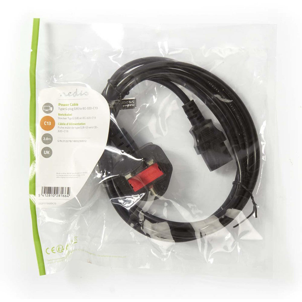 Nedis CEGP11100BK20 Voedingskabel Type G plug UK naar IEC-320-C13 2.0 m