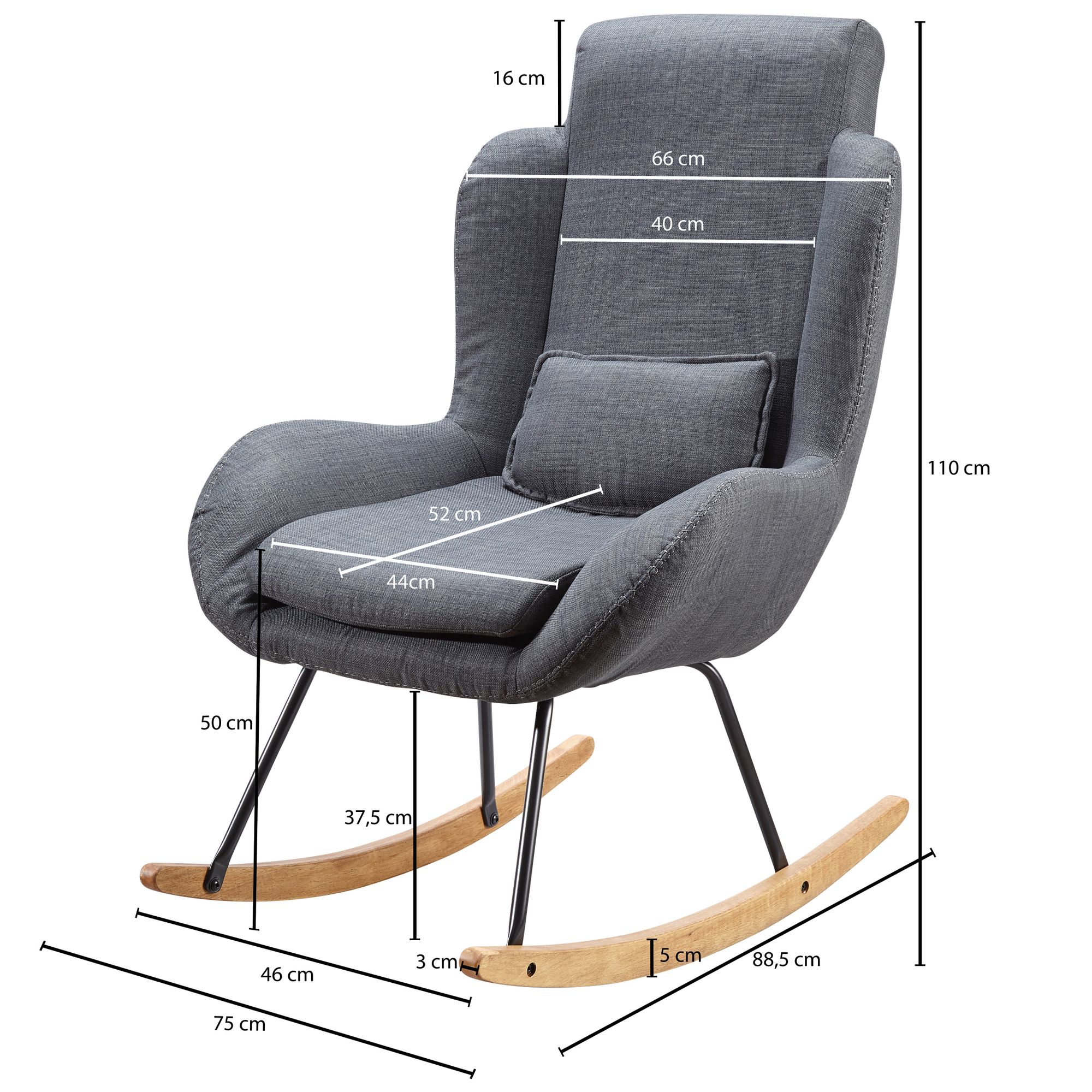 KADIMA DESIGN LAVANT Schaukelstuhl: Weiche Sitzschale, Wippfunktion, abnehmbare Polsterung, hohe Rückenlehne, Rubberwood, Grau/Blau/Anthrazit.