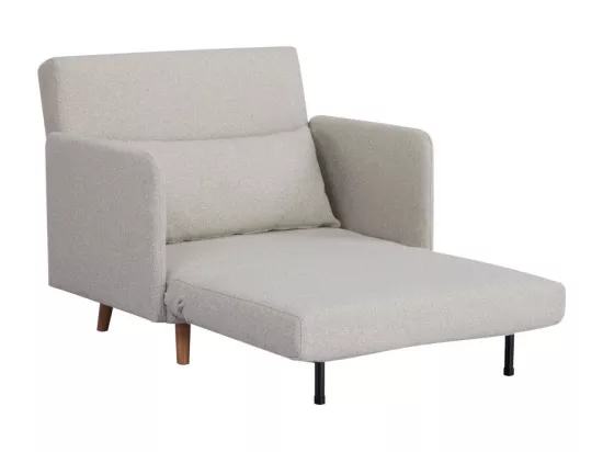 Belushi - Fauteuil convertible en tissu bouclette pieds bois clair - Écru