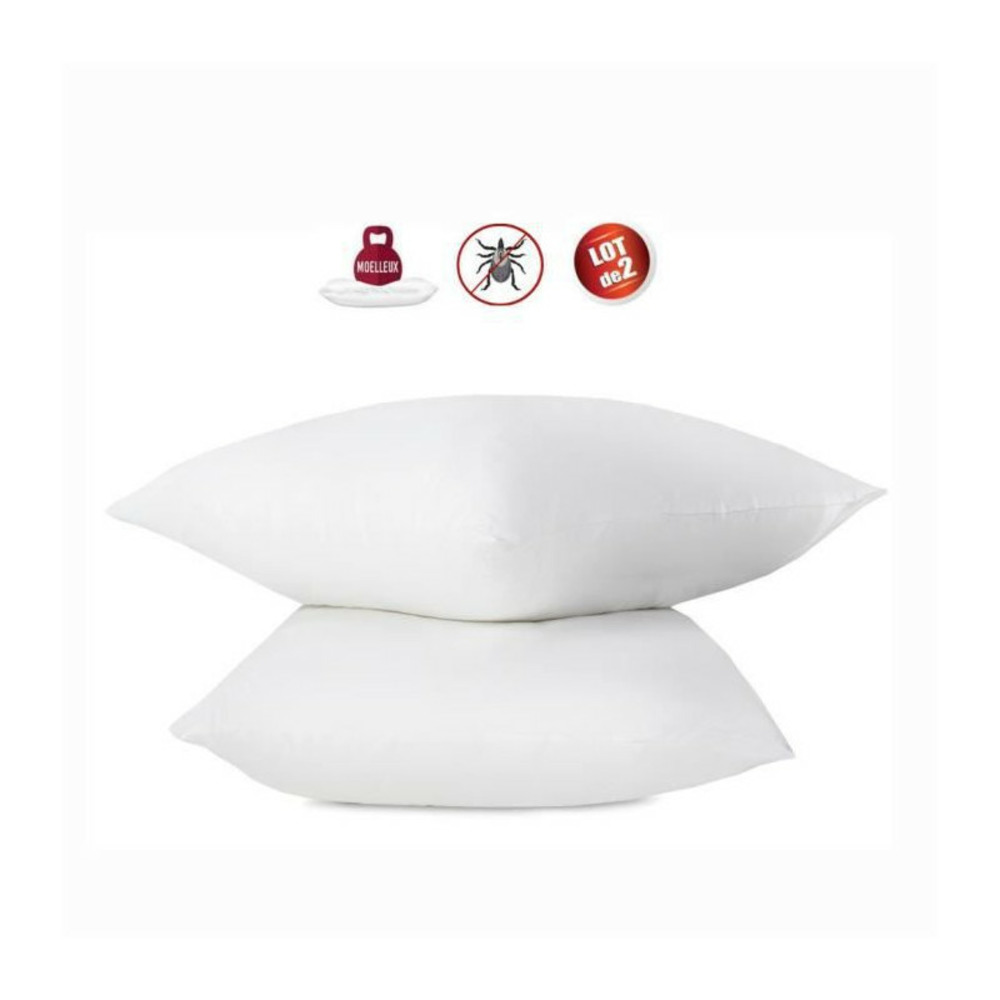 Lot de 2 oreillers anti-acariens - 60 x 60 cm - 100% coton traité bio -