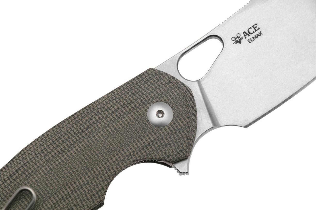GiantMouse ACE Biblio XL Elmax, Green Canvas Micarta, zakmes, Ansø en Voxnaes design