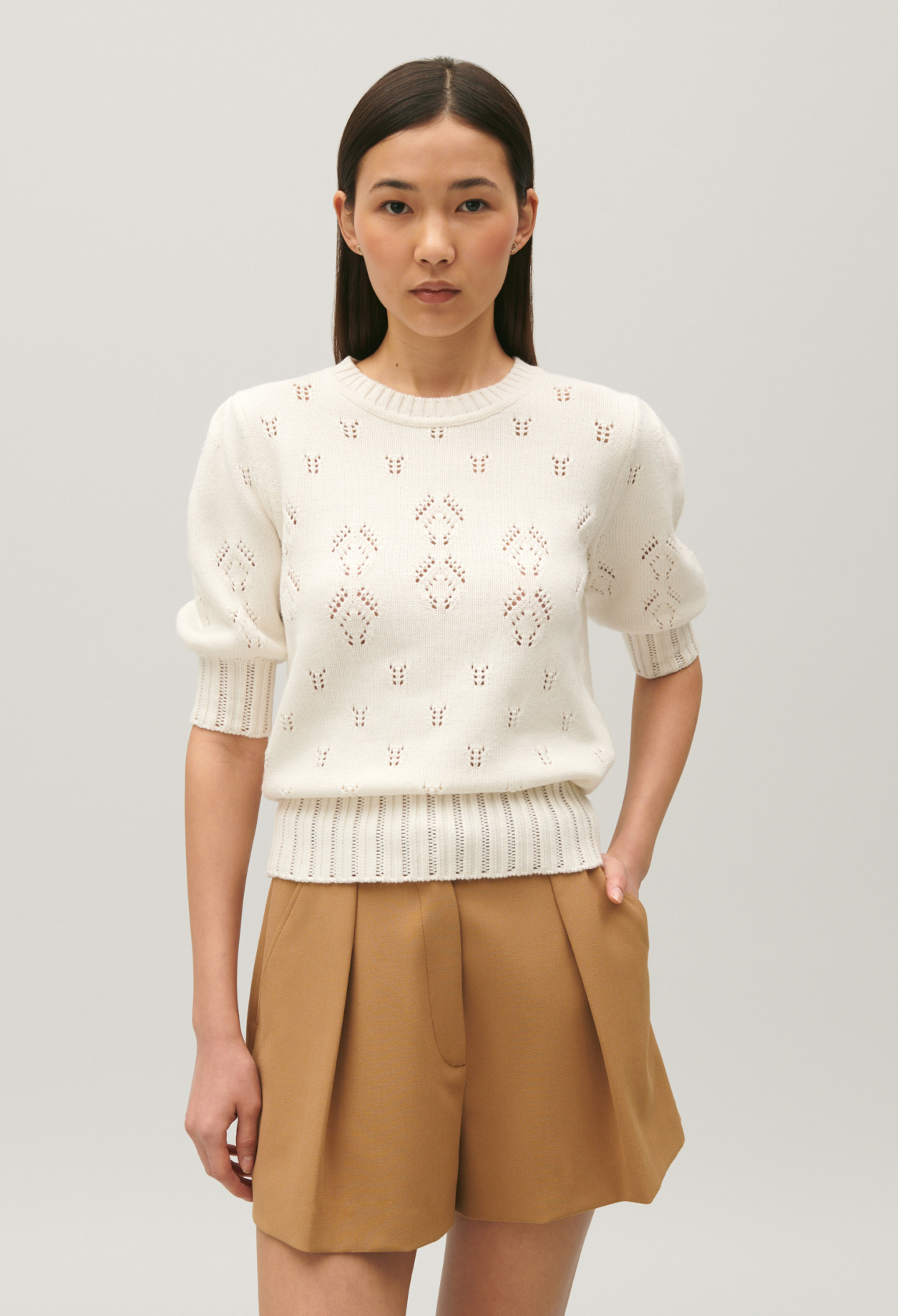 Pull maille manches courtes ecru