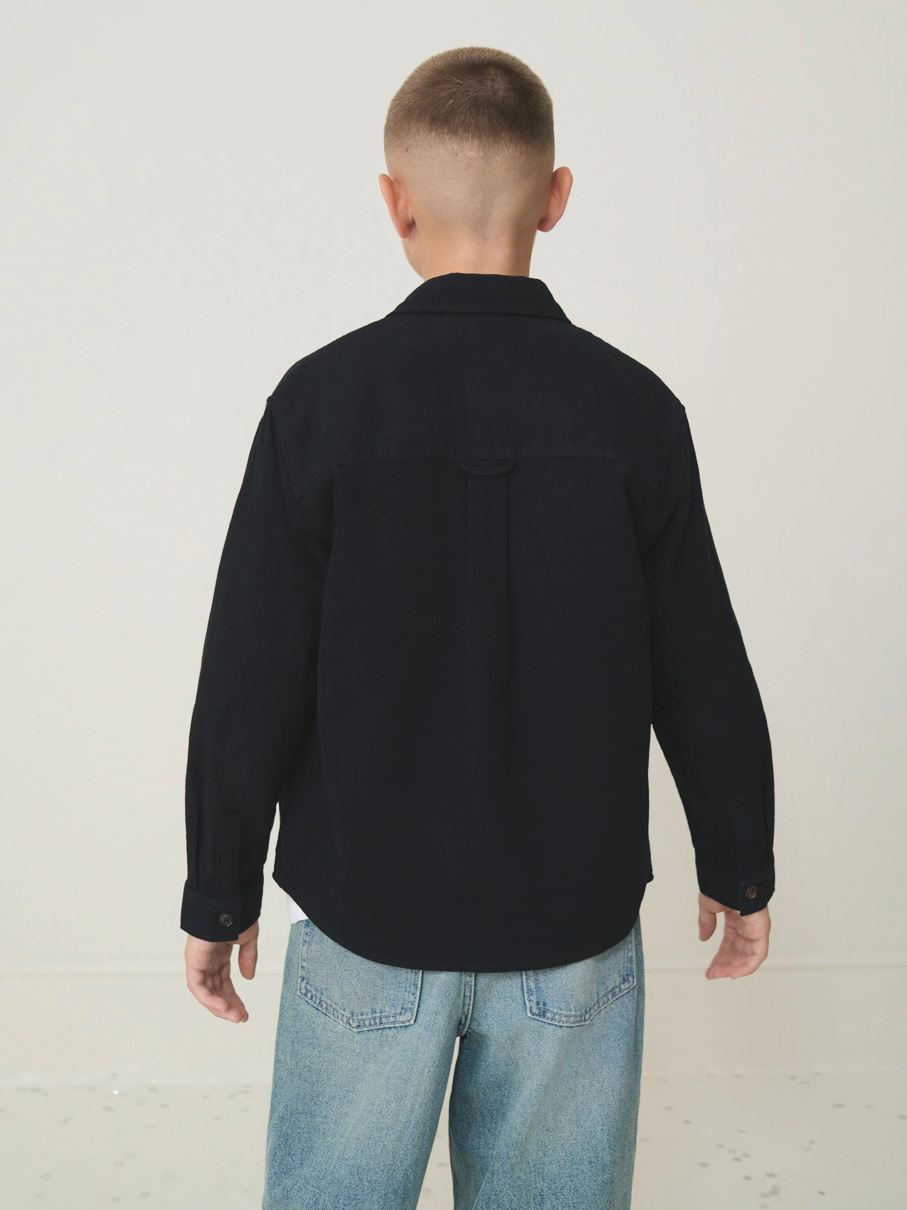 Zwart - Geborsteld overshirt (3-16jr)