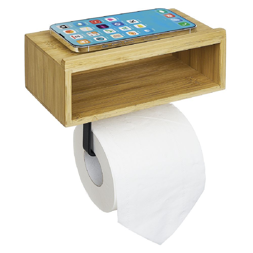 Dérouleur papier WC avec support téléphone en bambou