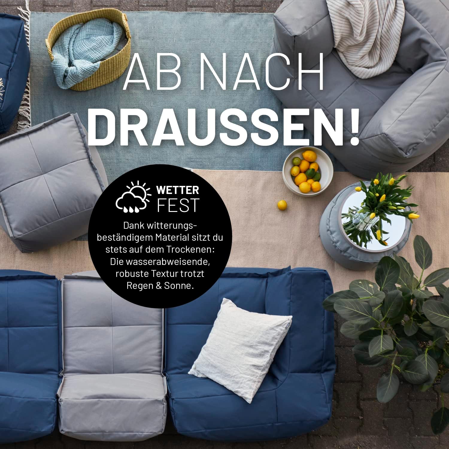 Lumaland Sitzsack-Lounge Modular Garnitur | 5-Teiliges Set | Indoor & Outdoor Sitz-Garnitur | Erweiterbar & Waschbare Sitzmöbel für Innenräume & Garten | Wasserfeste Chill-Out Lounge [Grau]