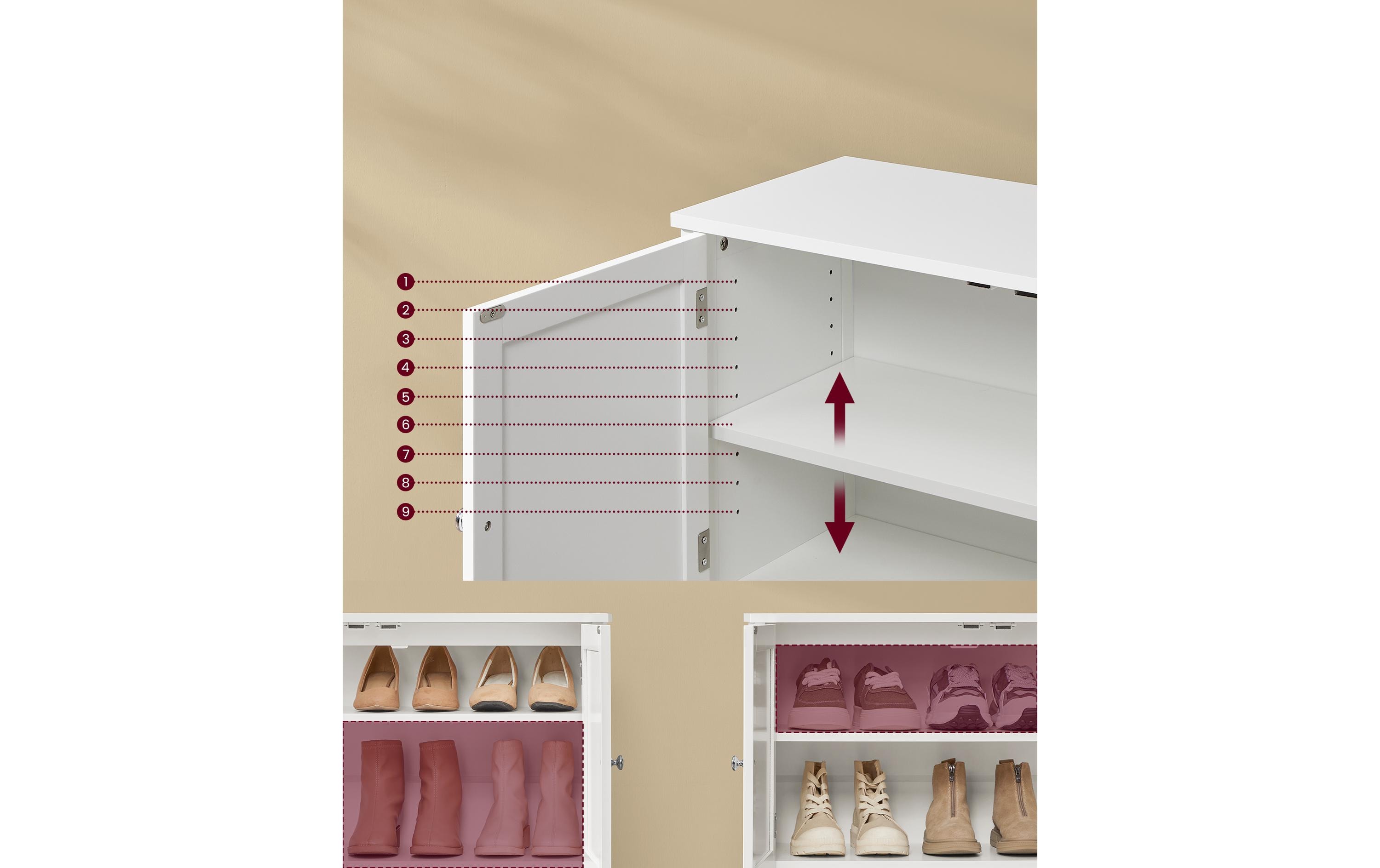 Schuhschrank Landhausstil 80 x 70 cm, Weiss<br>Schuh-Organizer
