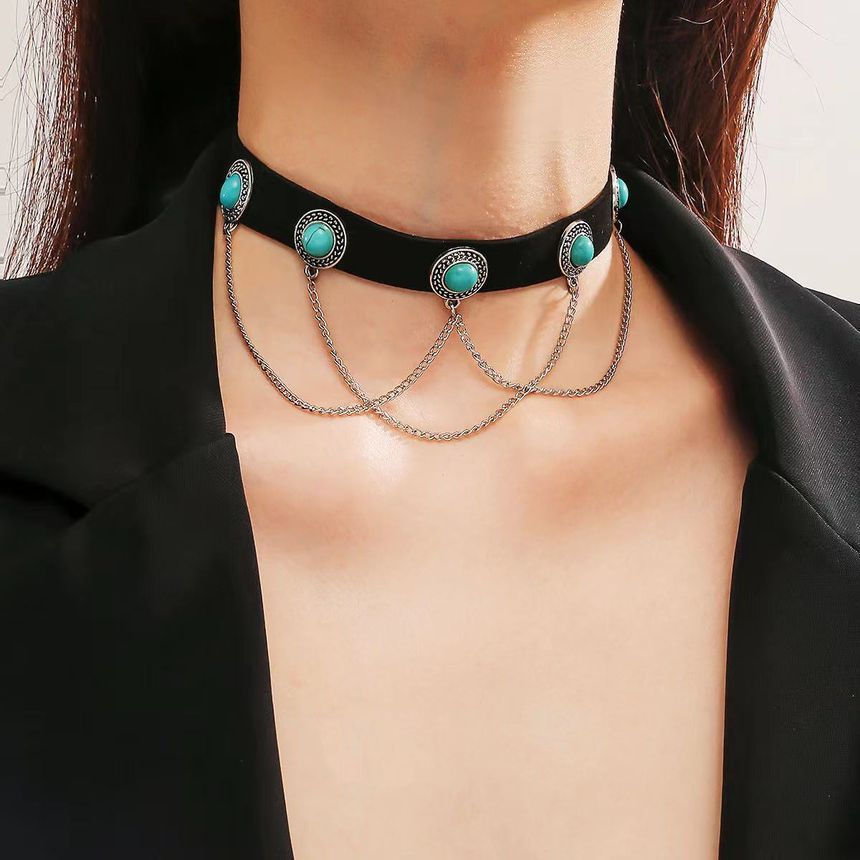Bolgivy - Choker met gelaagde fluwelen bloemenhanger