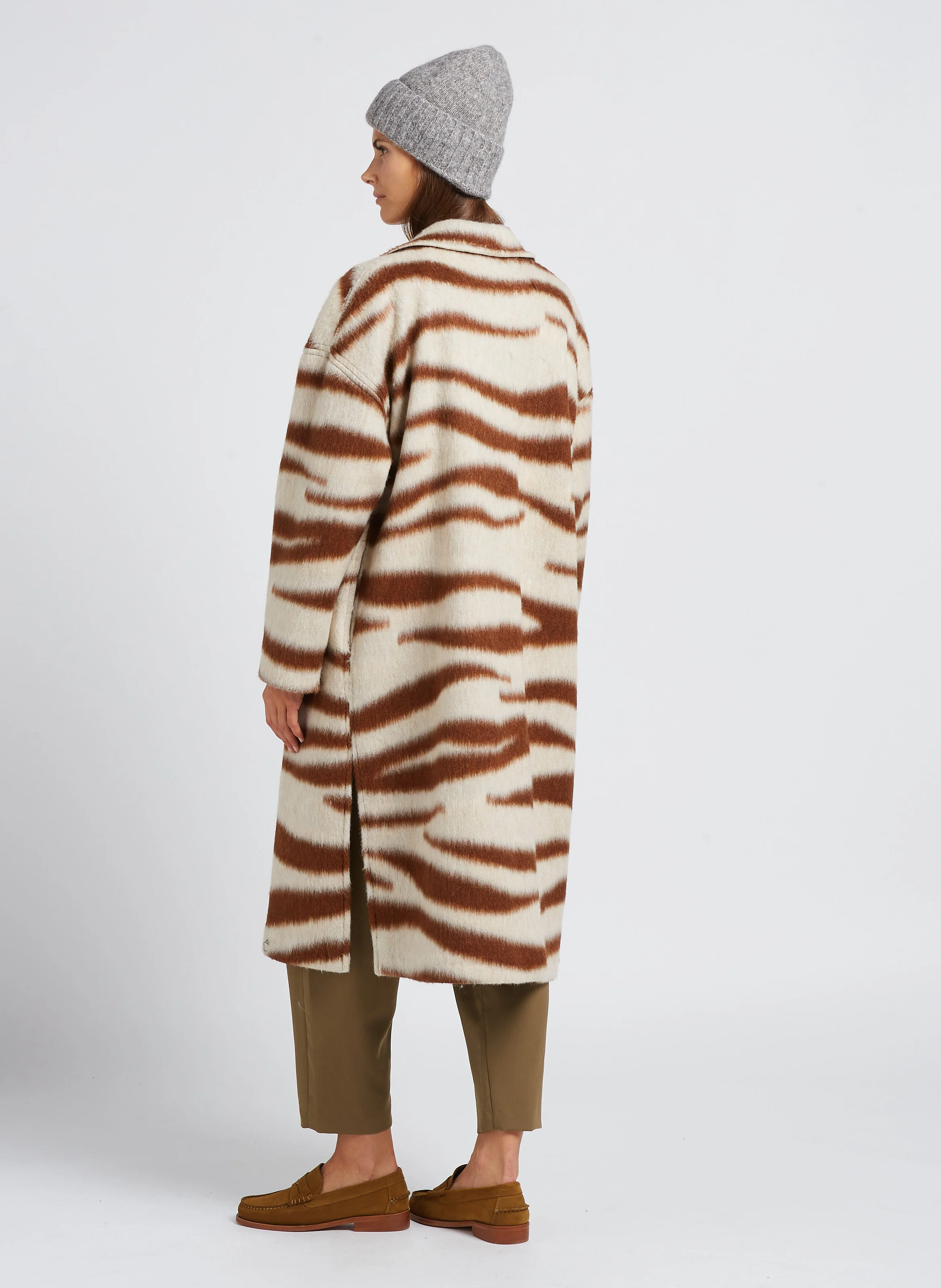 MALICO - Manteau col tailleur imprimé| Beige