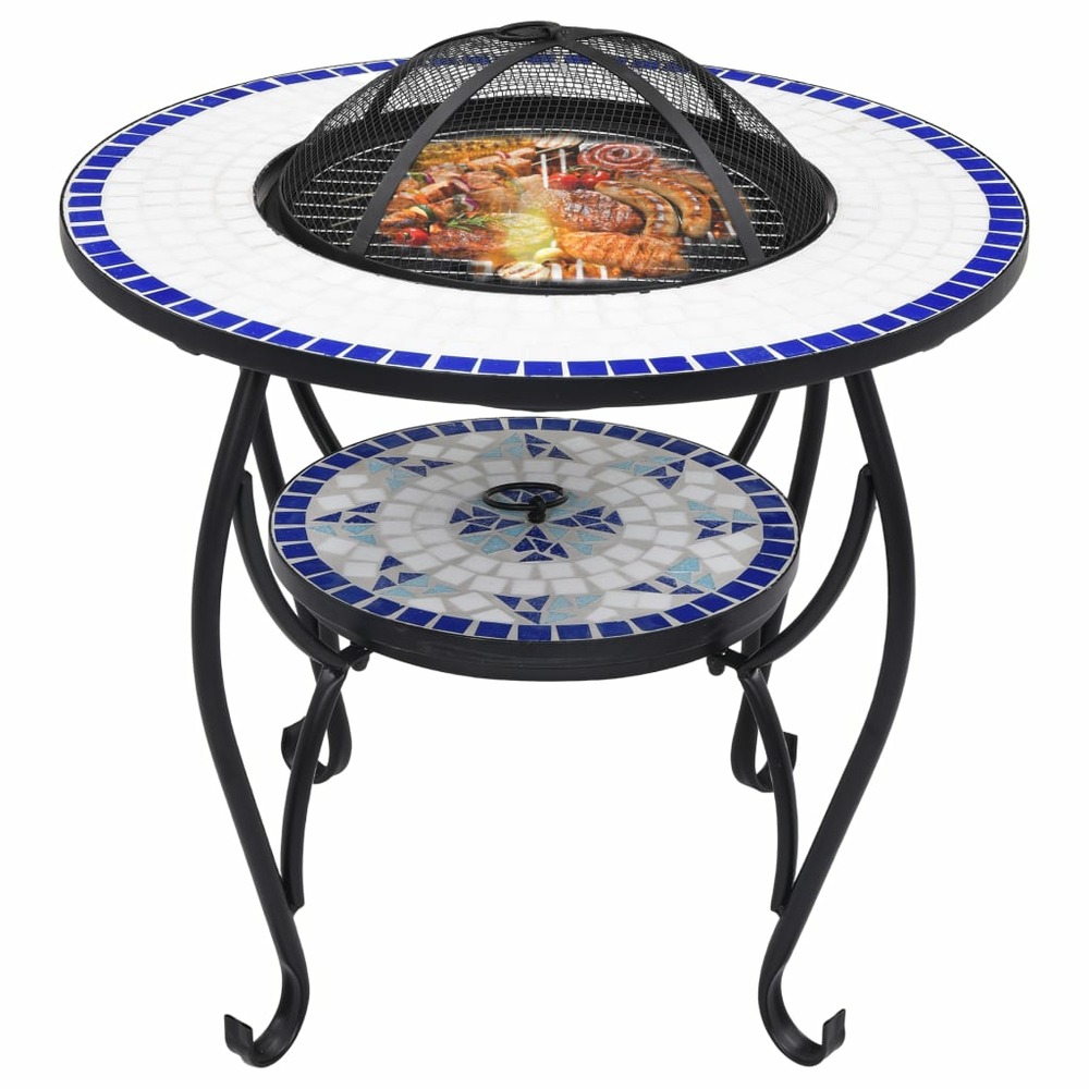 Table de foyer mosaïque bleu et blanc 68 cm céramique