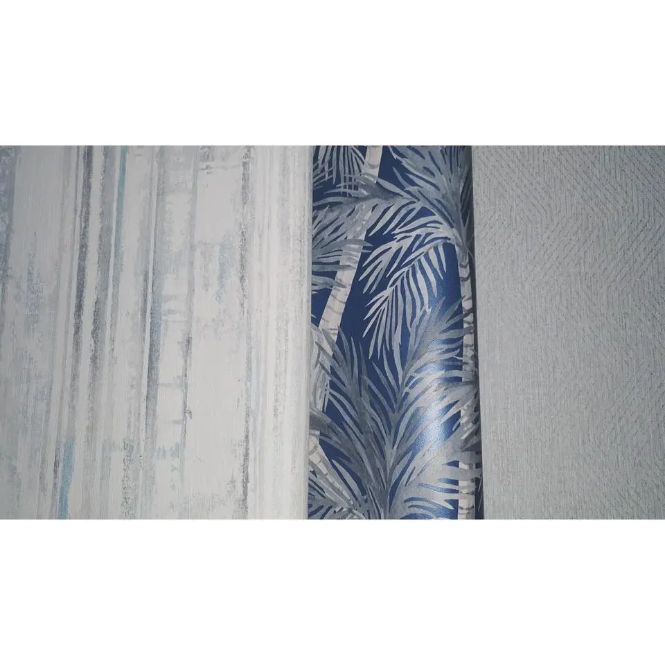 Dutch Wallcoverings - Eden palmbomen blauw/grijs - 0,53x10,05m