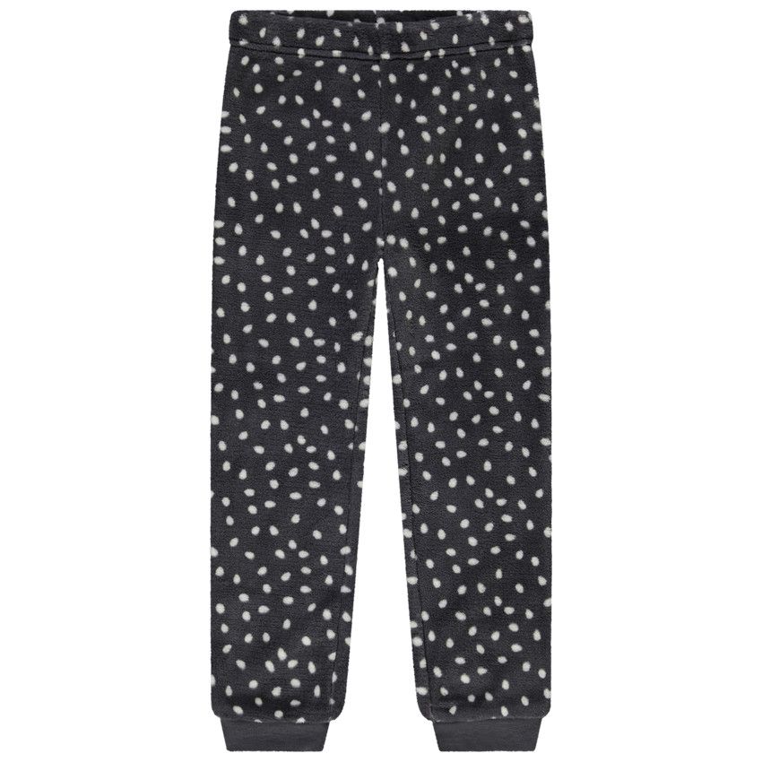 Pyjama polaire broderie fantaisie et imprimé pois pour fille - Ecru