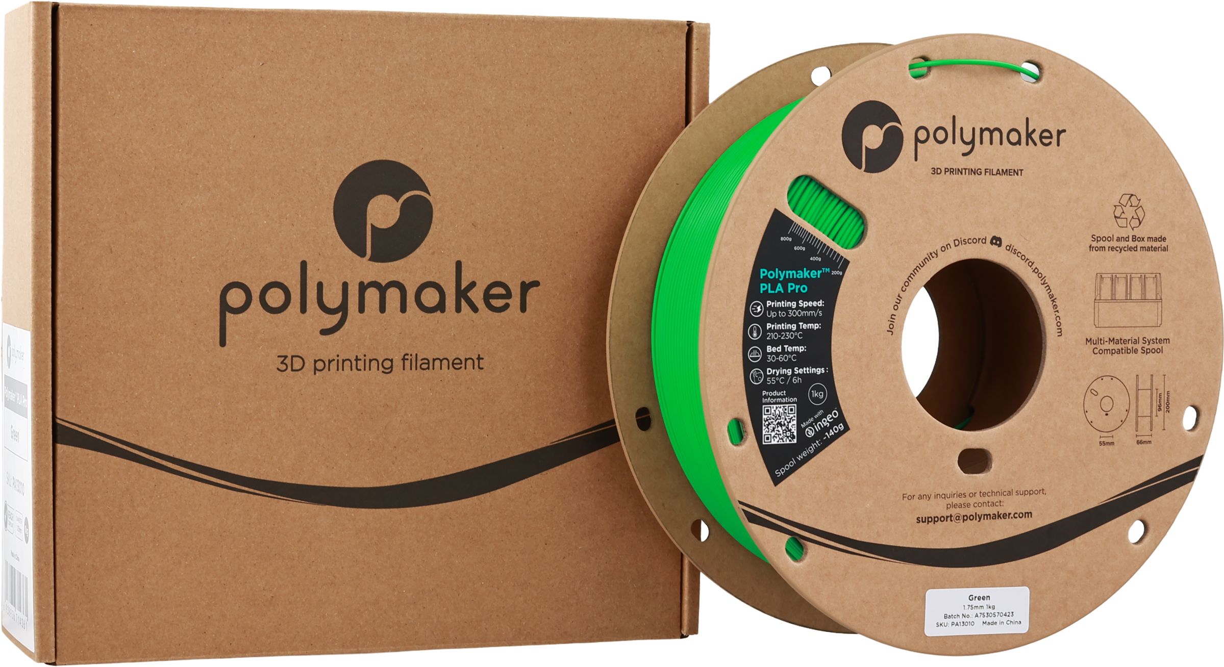 Polymaker  PLA Pro Green, 1,75 mm / 1000 g    Neue, verbesserte Formulierung: Hochleistungs-High Speed-PLA in Green