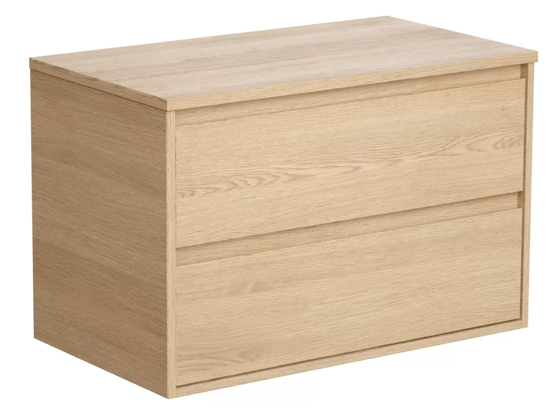 Meuble sous vasque suspendu avec planche - Placage chêne - 80 cm - MILIPAM