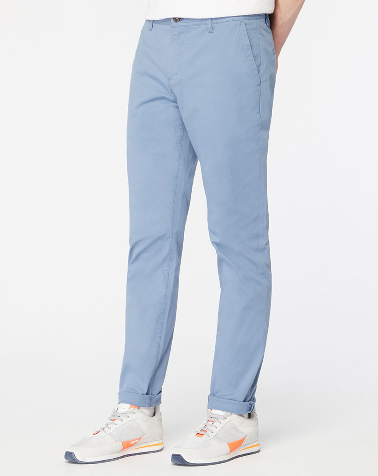 Scotch & Soda Pantalon Chino Super Slim Fit en Coton Bio mélangé Stretch bleu ciel