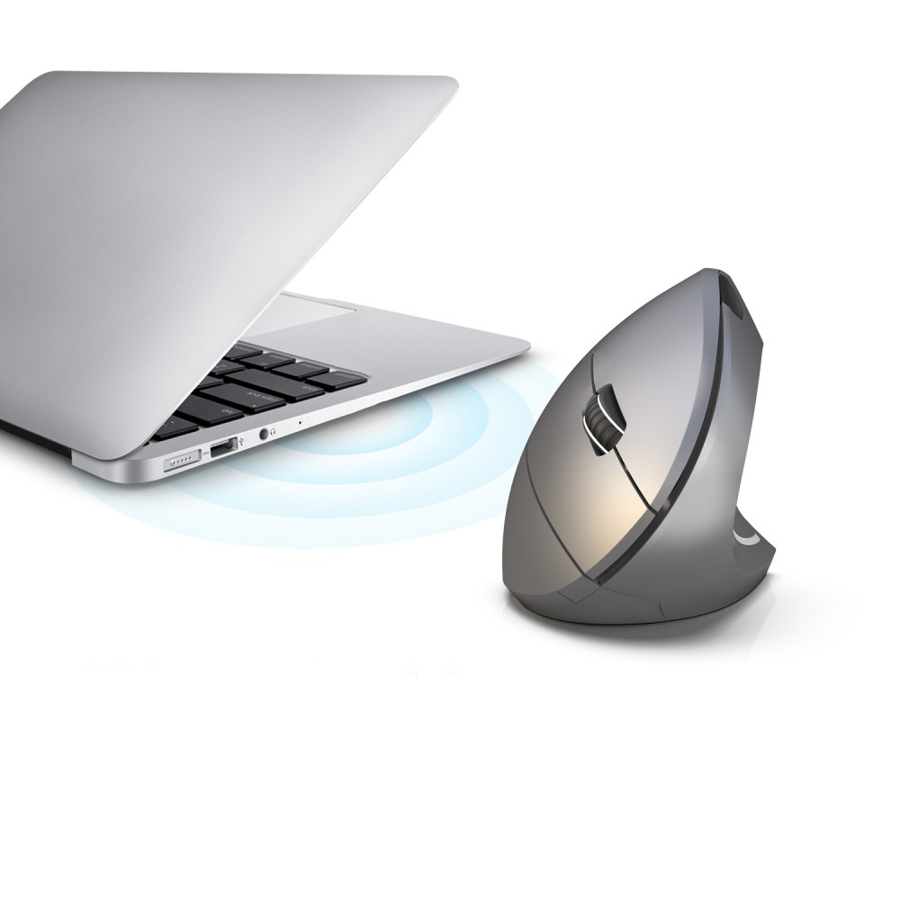 Ergonomische Optische Wireless Bluetooth Maus mit 2400 DPI mit 5 Tasten (Batteriebetrieben) - Grau
