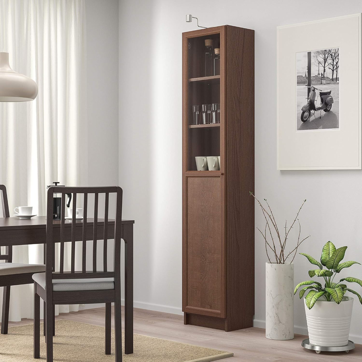 Ikea BILLY/OXBERG Bücherregal mit Paneel/Glastür, 40x30x202 cm, Eschenfurnier/Glas braun